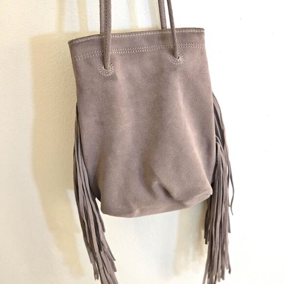 Monserat De Lucca Noe Petite Taupe Suede Fringe Crossbody Bag - Picture 3 of 9